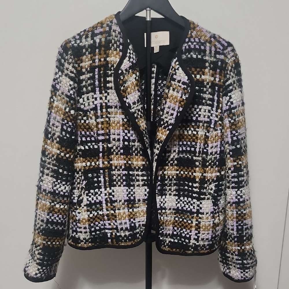 Ecetera Tweed Bouclé Jacket Black Gold Plaid Academia Style - Picture 4 of 10